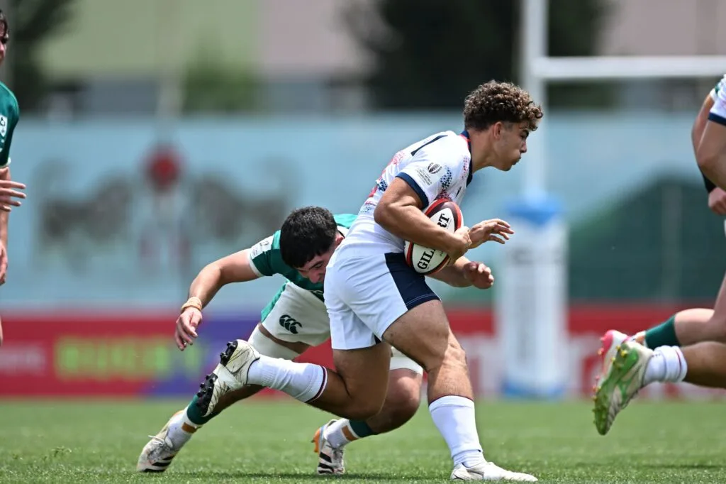 USA player carries the ball during the World Rugby U20 Championship against Ireland.