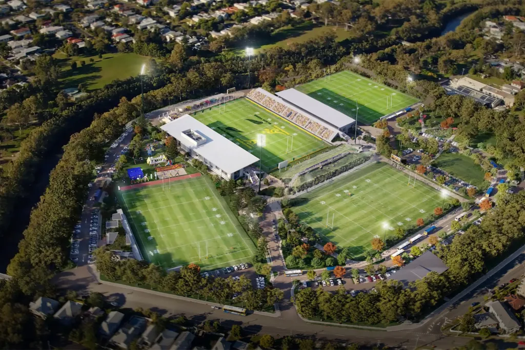 Aerial masterplan rendering of the Ballymore rugby precinct redevelopment
