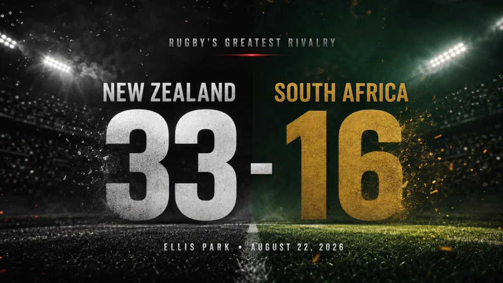 New Zealand defeat South Africa 33–16 at Ellis Park in the 2026 Rugby’s Greatest Rivalry series.