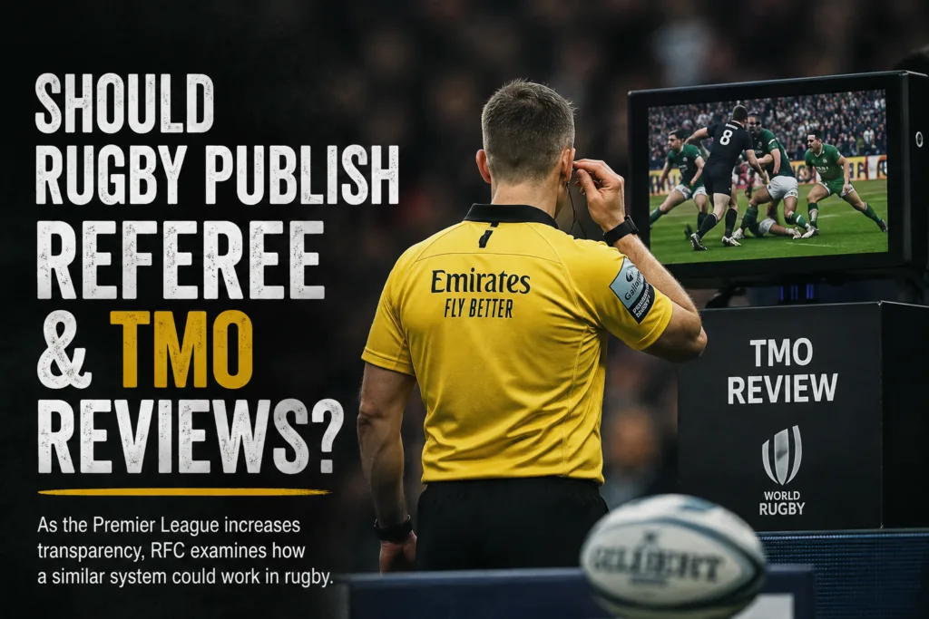 Rugby referee and TMO review illustrating officiating transparency Title: Should Rugby Publish Referee and TMO Reviews?