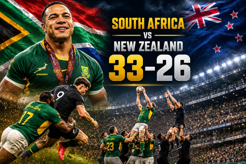South Africa beat New Zealand 33-26 in Cape Town in Rugby’s Greatest Rivalry 2026