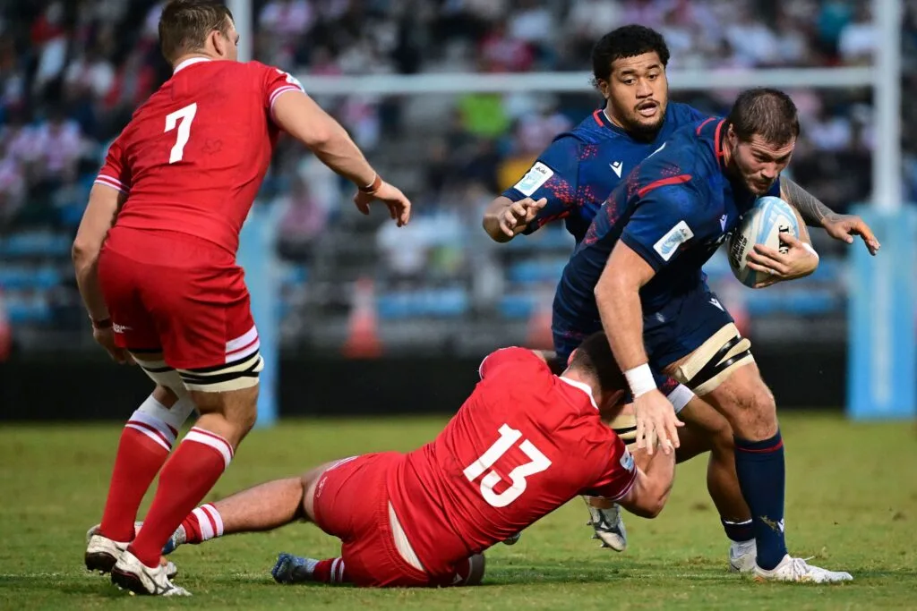 USA Men’s Eagles ball carrier attacks against Canada during the 2026 Pacific Nations Cup third-place playoff
