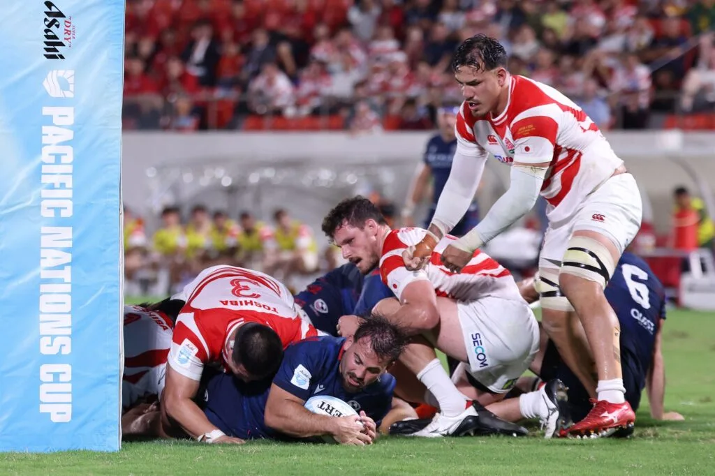 USA player grounds the ball against Japan in the 2026 Pacific Nations Cup semifinal