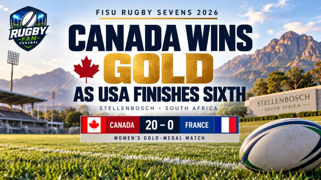 Canada wins gold as USA finishes sixth at the 2026 FISU Rugby Sevens championship in Stellenbosch.