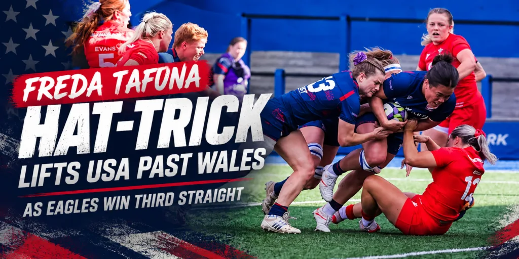 USA Women’s Eagles attack against Wales during their 26-24 WXV Global Series victory in Cardiff.