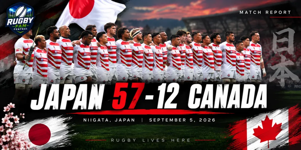 Japan rugby team featured in Rugby Fan Central graphic after 57-12 win over Canada in Niigata