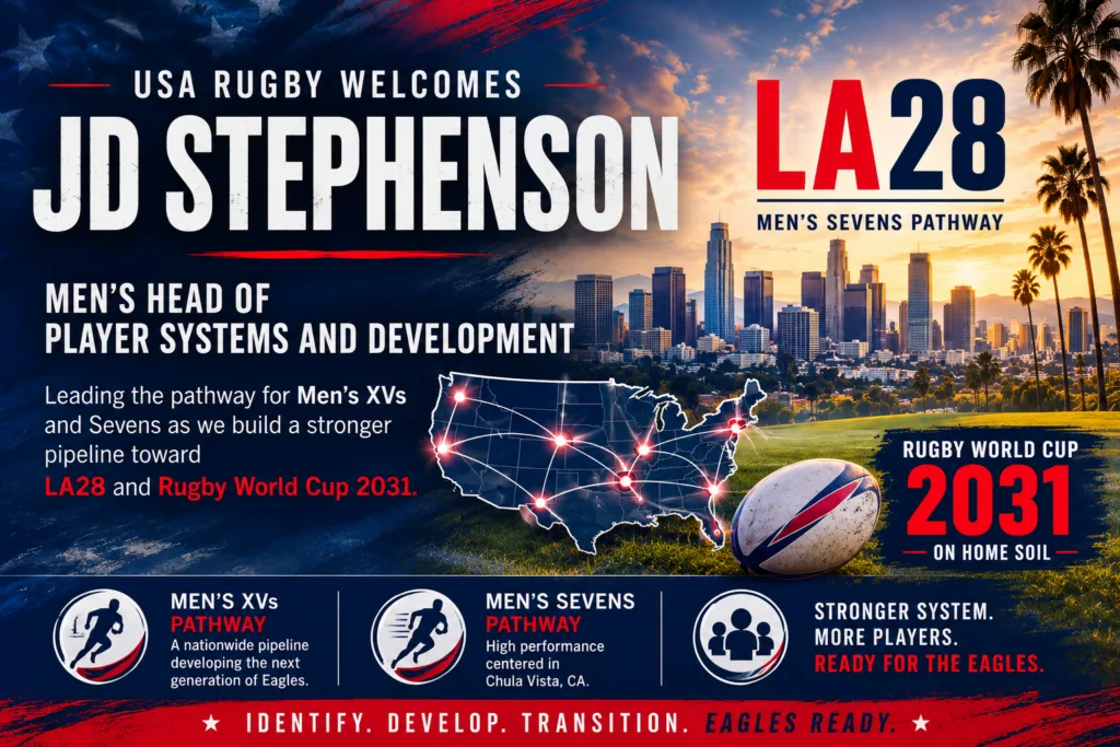 JD Stephenson USA Rugby men's pathways toward LA28 and Rugby World Cup 2031