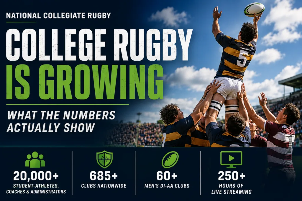 NCR college rugby growth in 2026 showing 20,000 participants, 685 clubs and expanding competition coverage