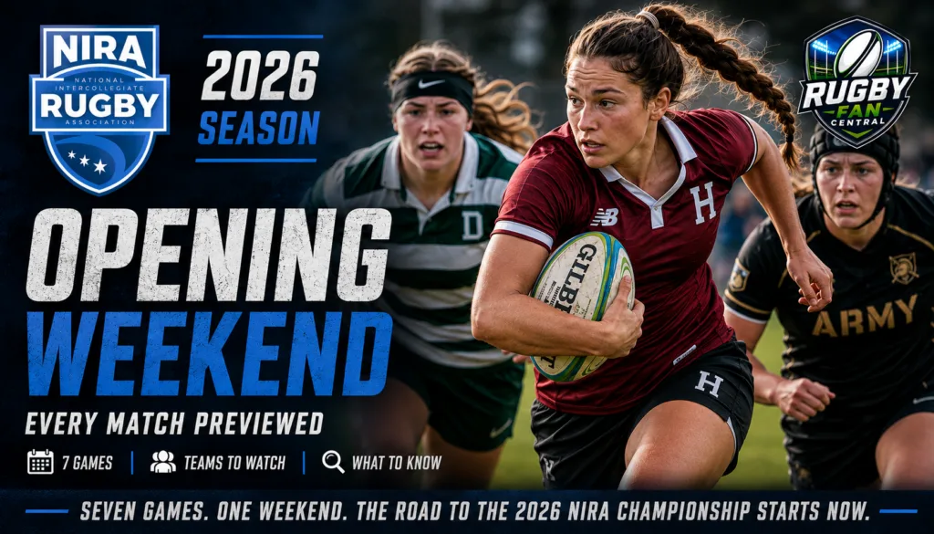 2026 NIRA rugby opening weekend preview featuring women’s college rugby action