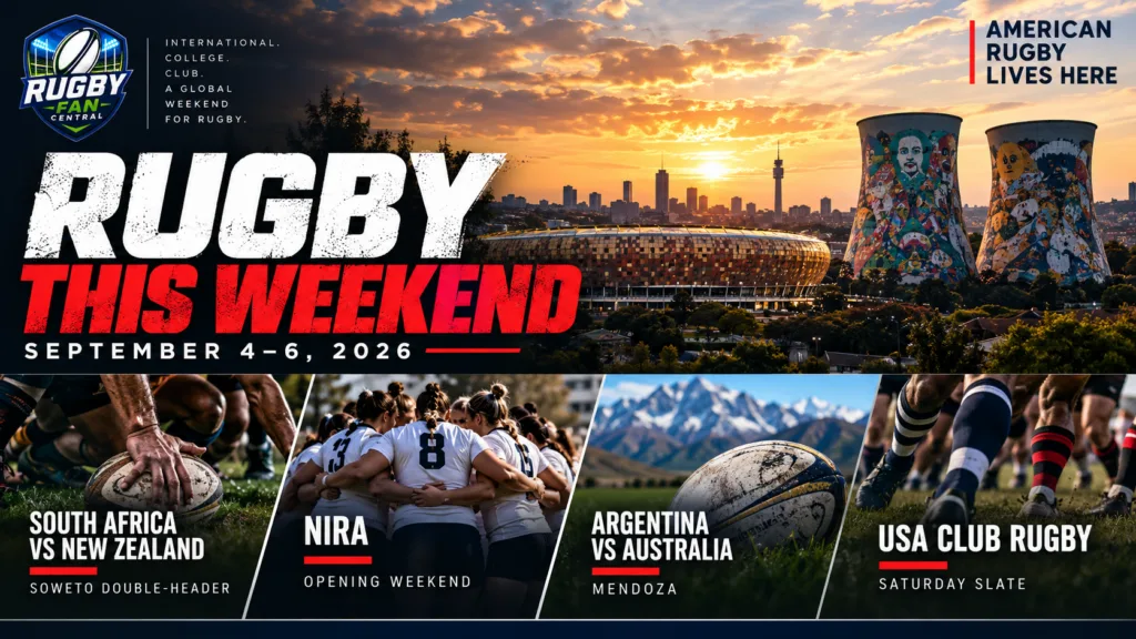Rugby This Weekend September 4–6, 2026 featuring South Africa vs New Zealand, NIRA, Argentina vs Australia and USA Club Rugby