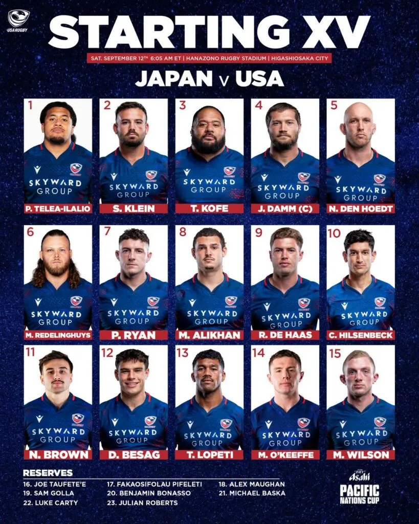 USA Men’s Eagles starting XV vs Japan in the 2026 Pacific Nations Cup semifinal