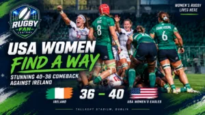 USA Women’s Eagles celebrate during their 40–36 comeback win over Ireland in Dublin